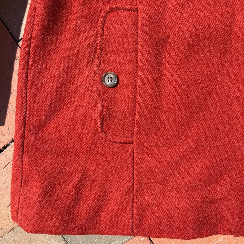 Vintage Scarlet Red Wool Vintage Coat Double-Breasted Ring Belt Academia Mod - Picture 5 of 15